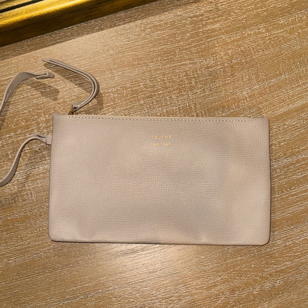 Polene Cream Leather Wristlet
